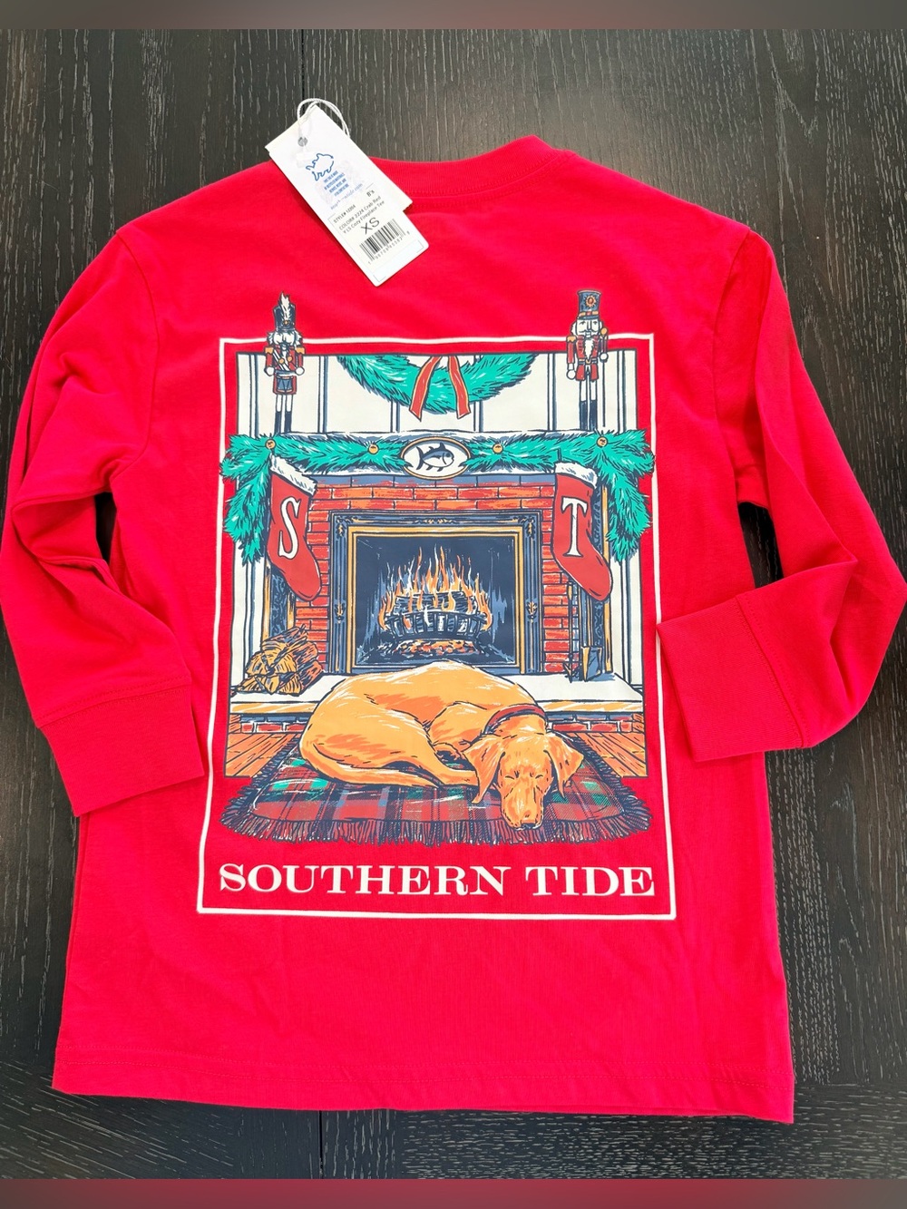 Southern Tide Holiday Hearth Kids Long Sleeve Tee in Red